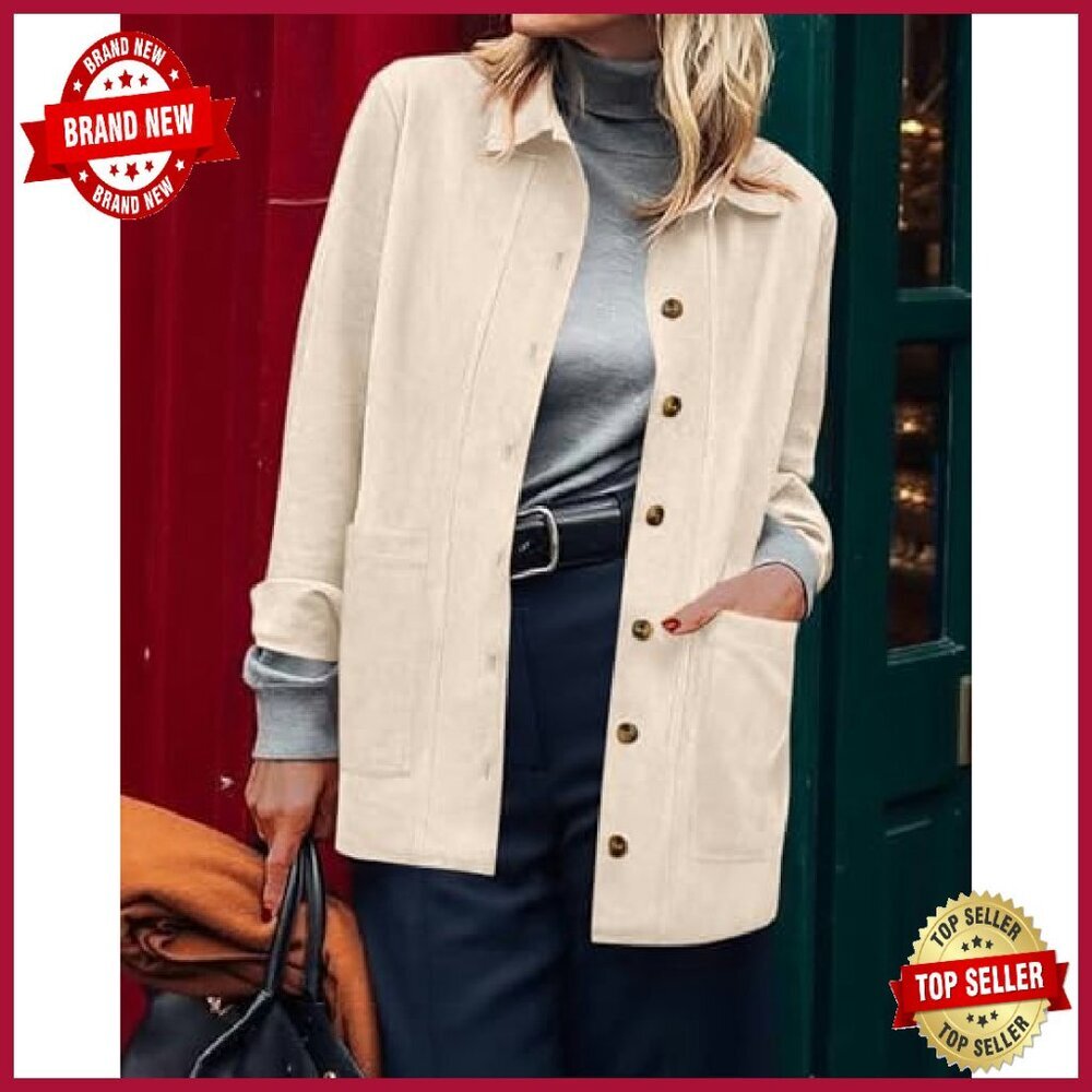 Faux Suede Button-Down Jacket Women's Fall Winter Outerwear Shacket - Picture 7 of 8